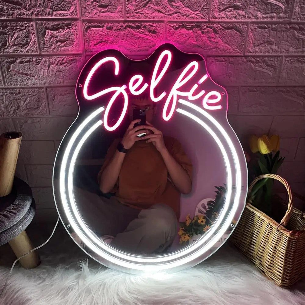 Selfie Mirror Neon Sign Lights  Personalized Mirror   