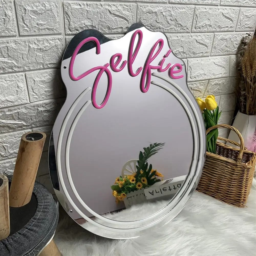 Selfie Mirror Neon Sign Lights  Personalized Mirror White  