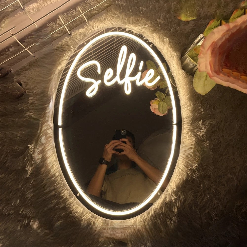 Selfie Mirror Neon Sign Lights  Personalized Mirror Yellow  