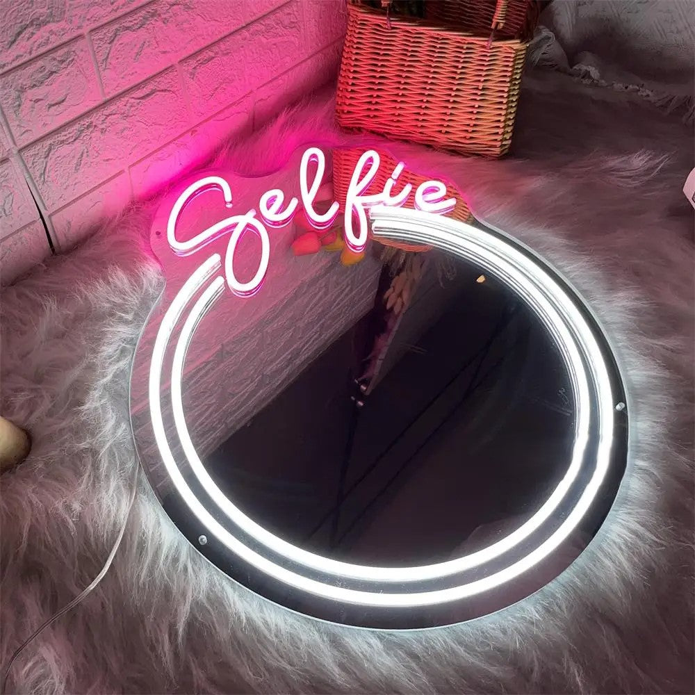 Selfie Mirror Neon Sign Lights  Personalized Mirror   