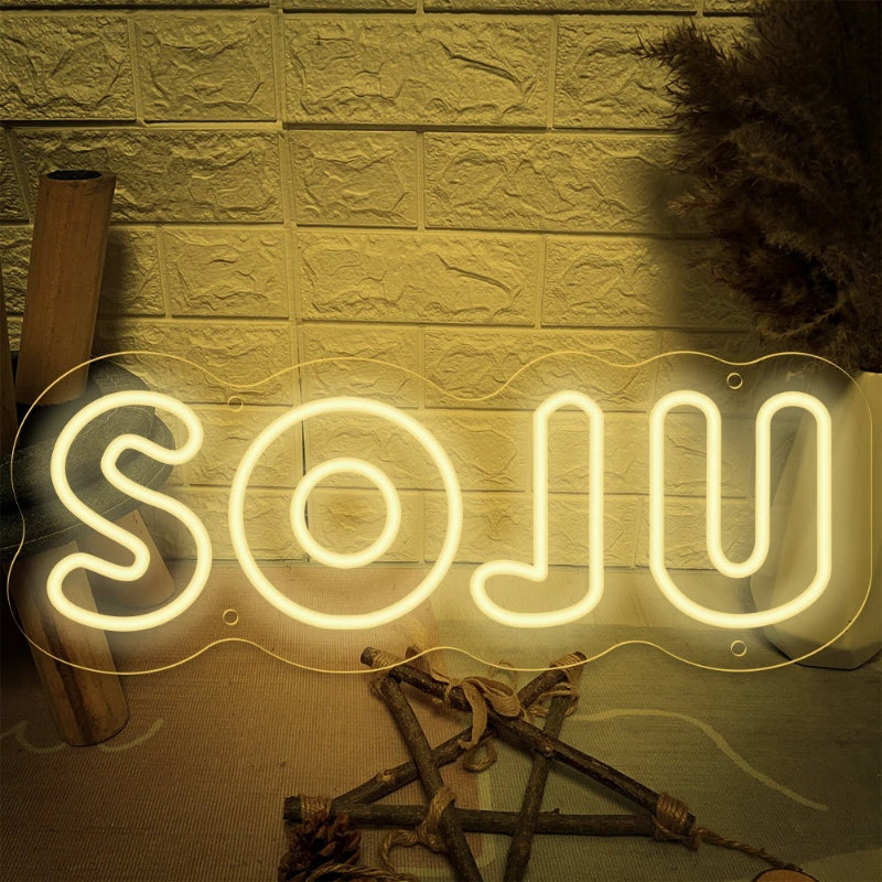 Soju Letter Neon Led Sign  Personalized Mirror Light Yellow  