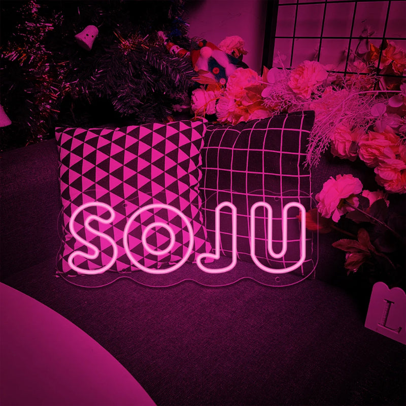 Soju Letter Neon Led Sign  Personalized Mirror Purple  