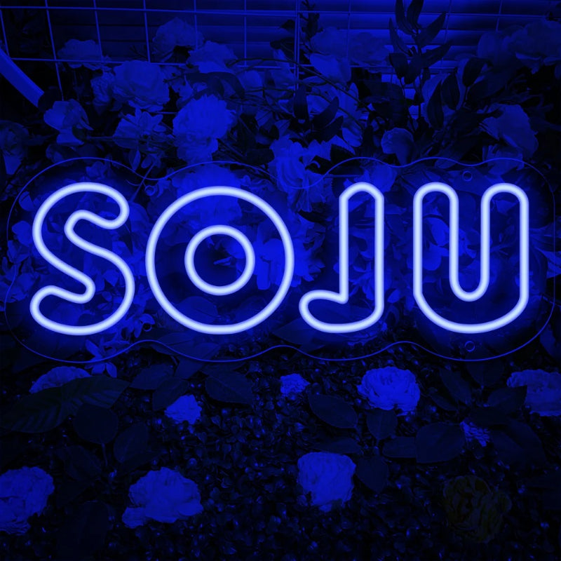 Soju Letter Neon Led Sign  Personalized Mirror Dark Blue  