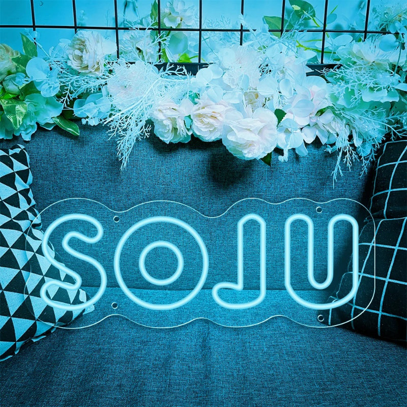 Soju Letter Neon Led Sign  Personalized Mirror Light Blue  