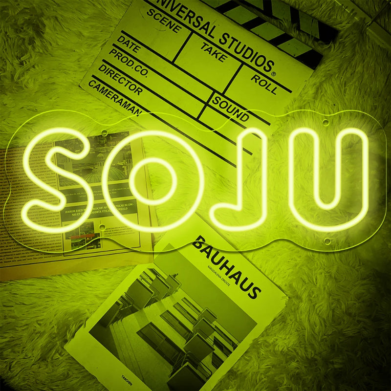 Soju Letter Neon Led Sign  Personalized Mirror Yellow  