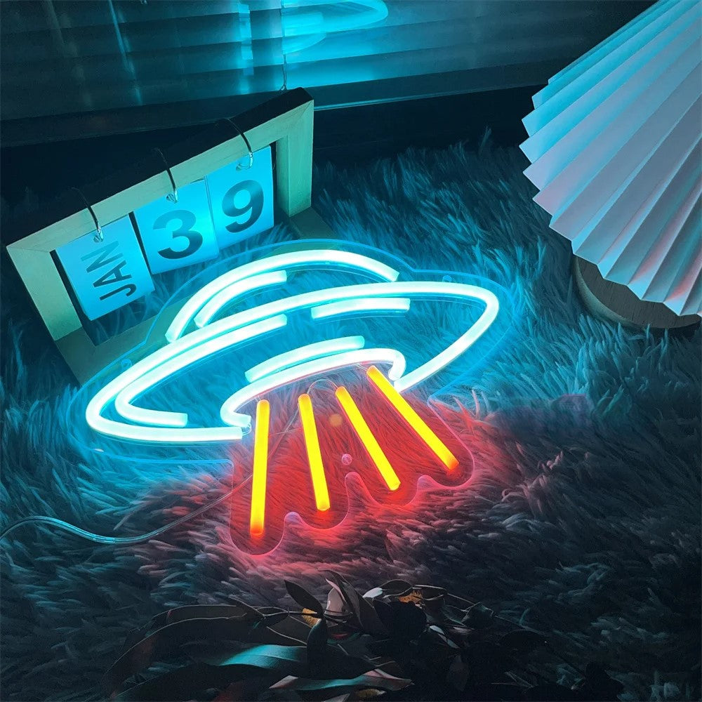 Spaceship Neon Light Sign  Personalized Mirror   