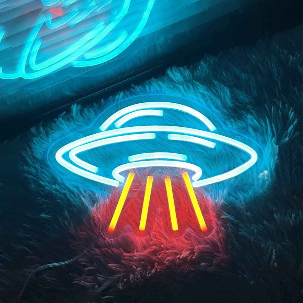 Spaceship Neon Light Sign  Personalized Mirror   