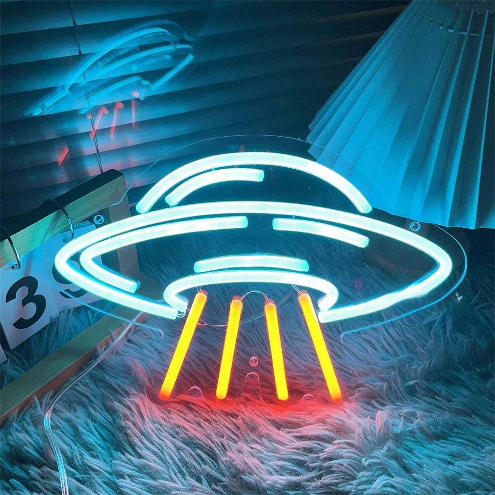 Spaceship Neon Light Sign  Personalized Mirror   