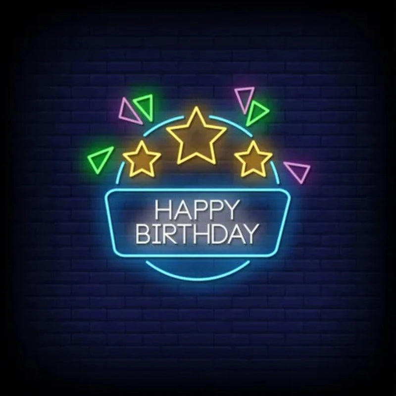 Star And Angles Happy Birthday Neon Sign  Personalized Mirror S  