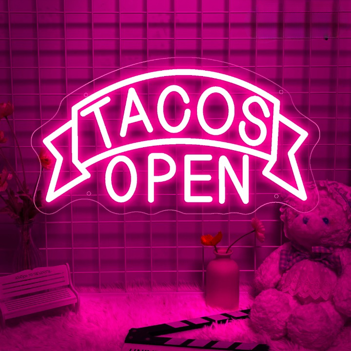 Fiesta Of Lights The Tantalizing Tacos Neon Sign  Personalized Mirror Pink 50X27 