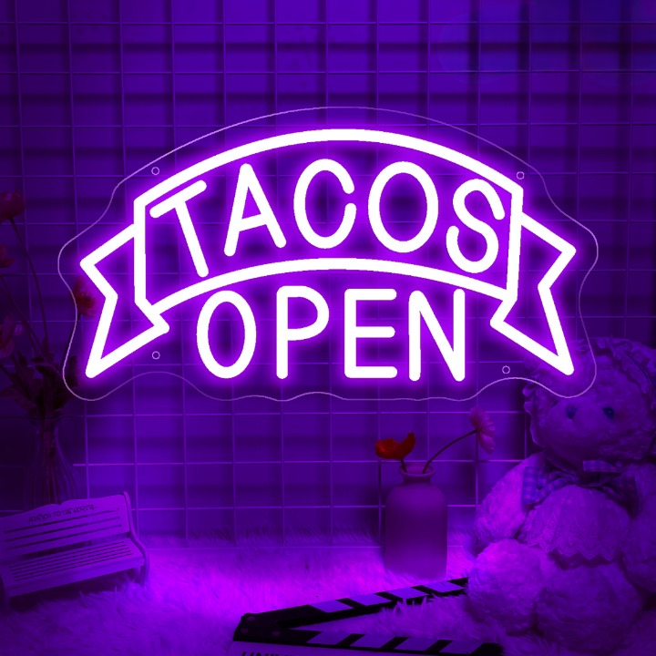 Fiesta Of Lights The Tantalizing Tacos Neon Sign  Personalized Mirror Purple 50X27 