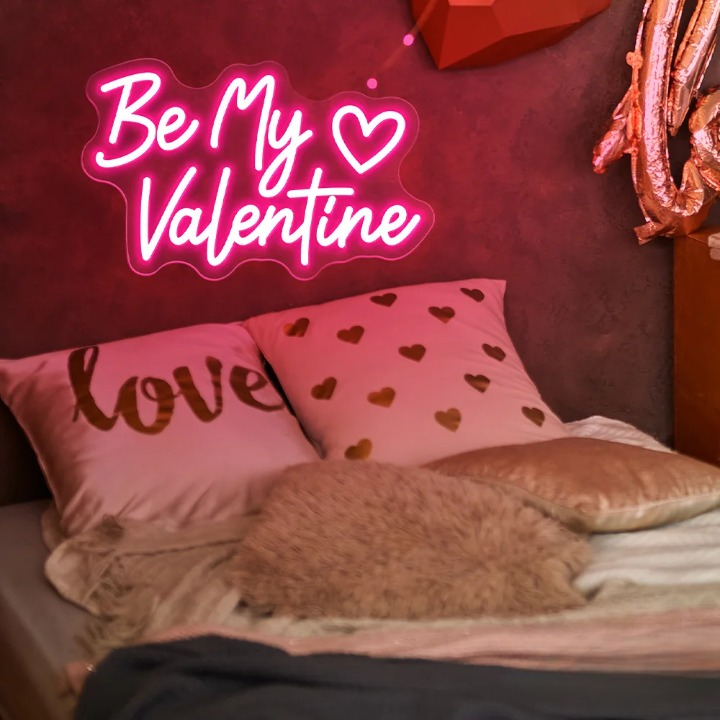 Valentine Season Neon Led Sign  Personalized Mirror Pink Be My Valentine 