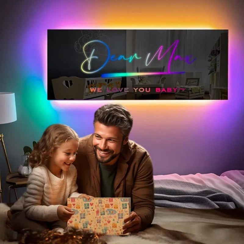 Vibrant LED Wall Hanging Mirror Light  Name Mirror   