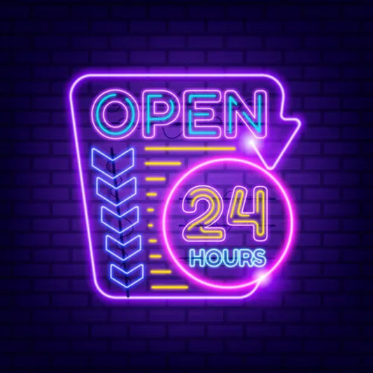 Vintage Open 24 Hours Neon Sign  Personalized Mirror S  