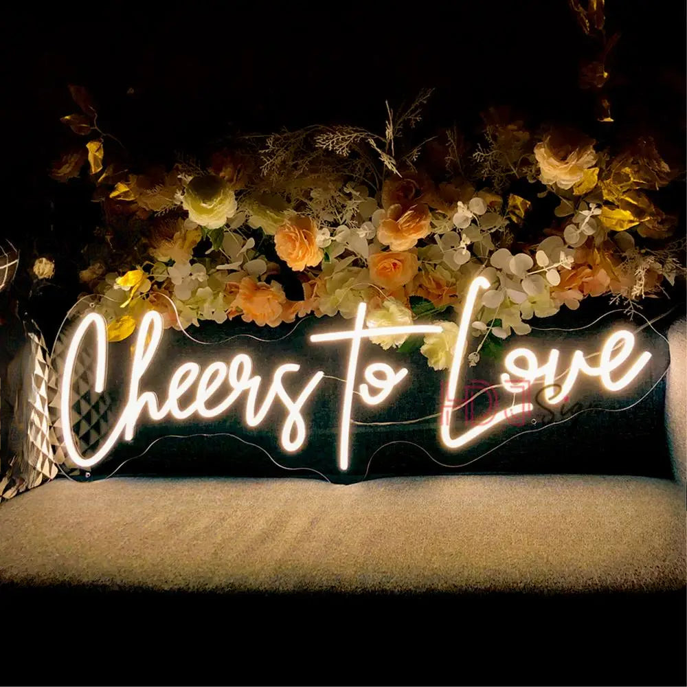 Wall Hanging Decor Neon Lights  Personalized Mirror Cheers To Love  