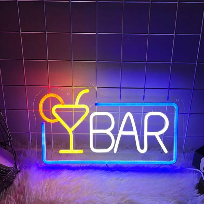 Wall Hanging Party Neon LED Sign  Personalized Mirror Mocktail Juice Glass  