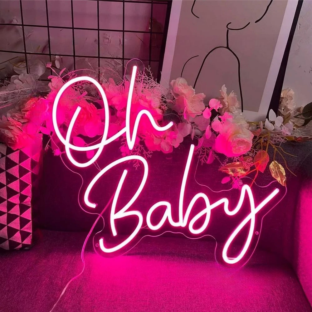 Wall Hanging Salon Neon Led Sign  Personalized Mirror Oh Baby Pink  