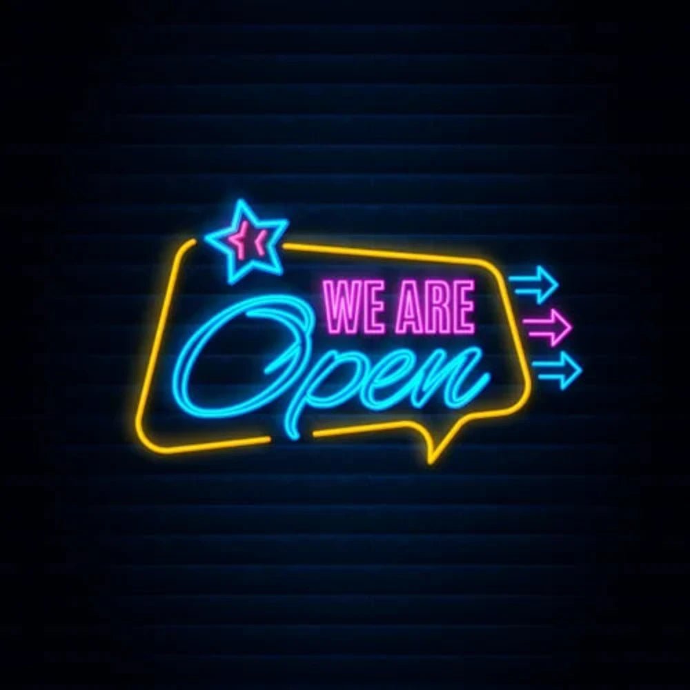 We Are Open Neon Sign With Arrow  Personalized Mirror S  