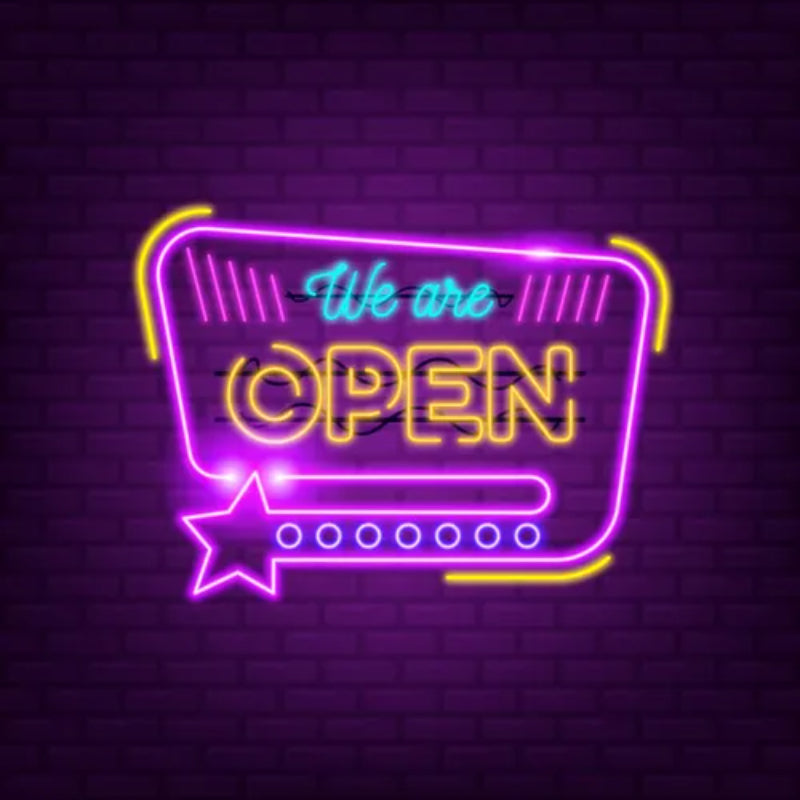 We Are Open Neon Sign With Star Icon  Personalized Mirror S  