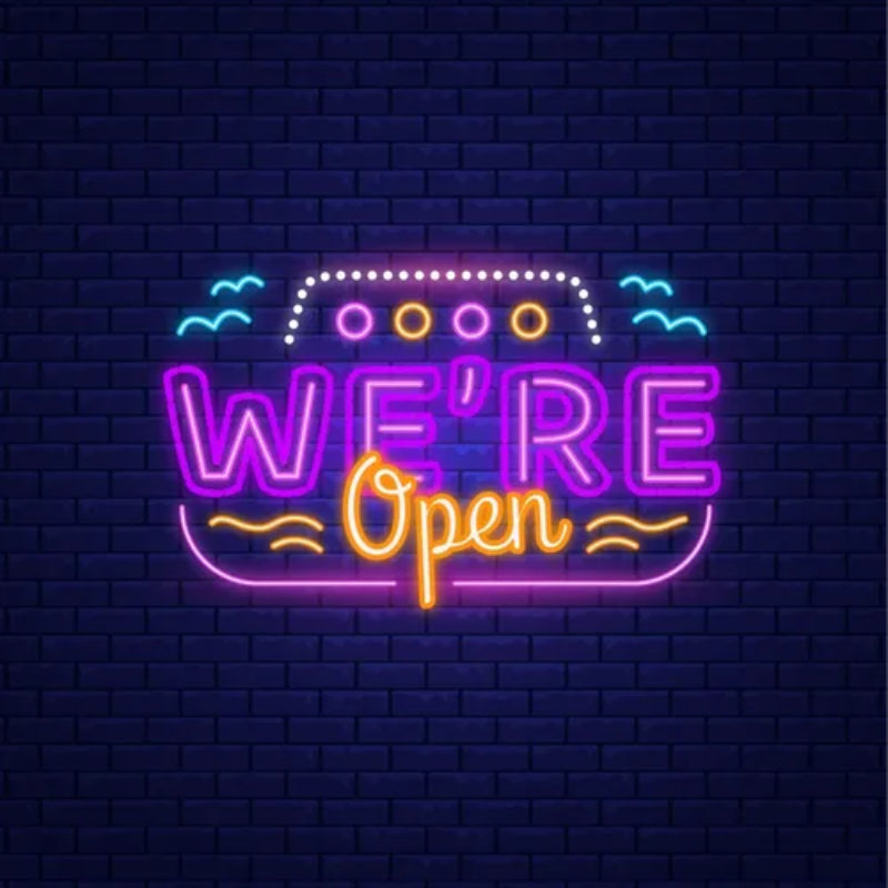 We Are Open Neon Sign With Wave Lines  Personalized Mirror S  