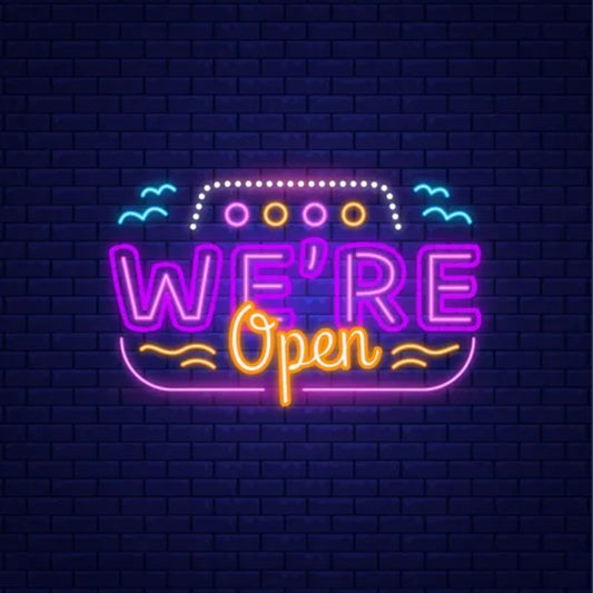 We Are Open Neon Sign With Wave Lines  Personalized Mirror S  