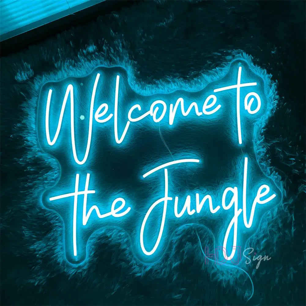 Welcome To The Jungle Neon Led Sign  Personalized Mirror Light Blue  