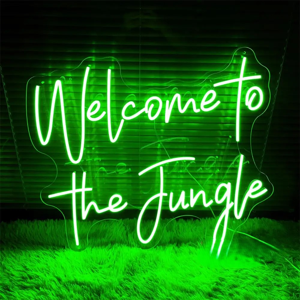 Welcome To The Jungle Neon Led Sign  Personalized Mirror Green  