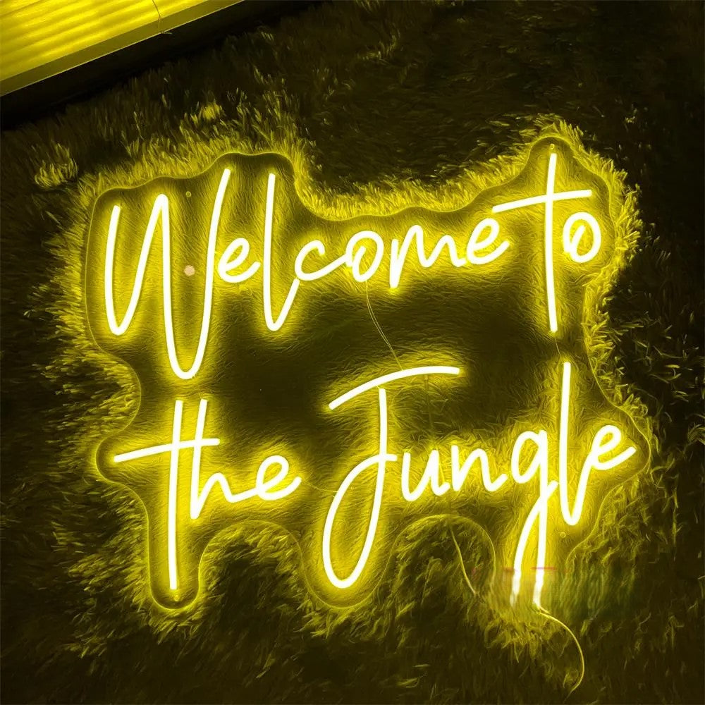 Welcome To The Jungle Neon Led Sign  Personalized Mirror Light Yellow  