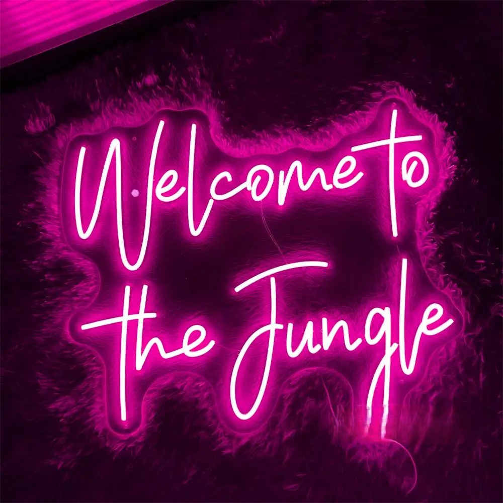 Welcome To The Jungle Neon Led Sign  Personalized Mirror Pink  