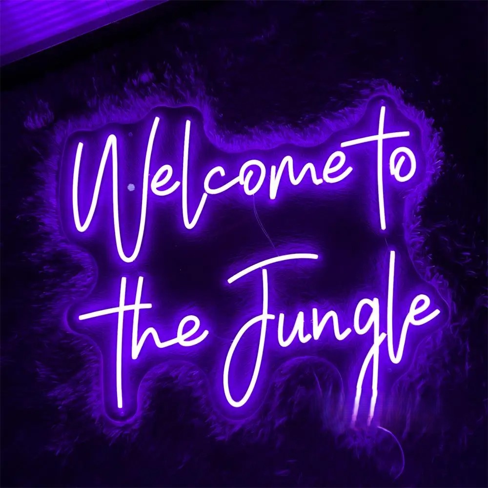 Welcome To The Jungle Neon Led Sign  Personalized Mirror Purple  