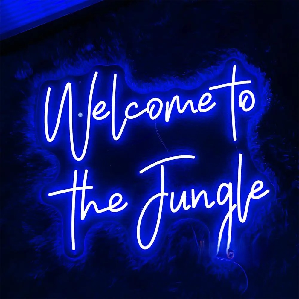 Welcome To The Jungle Neon Led Sign  Personalized Mirror Blue  