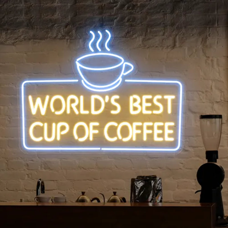 Worlds Best Cup Of Coffee Neon Sign  Personalized Mirror S  