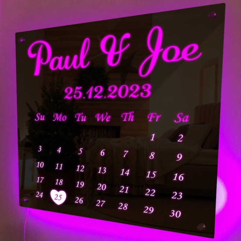 Custom Date Themed LED Light Mirror  Name Mirror   