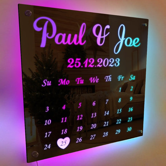 Custom Date Themed LED Light Mirror  Name Mirror Without Remote 320mmx320mm 