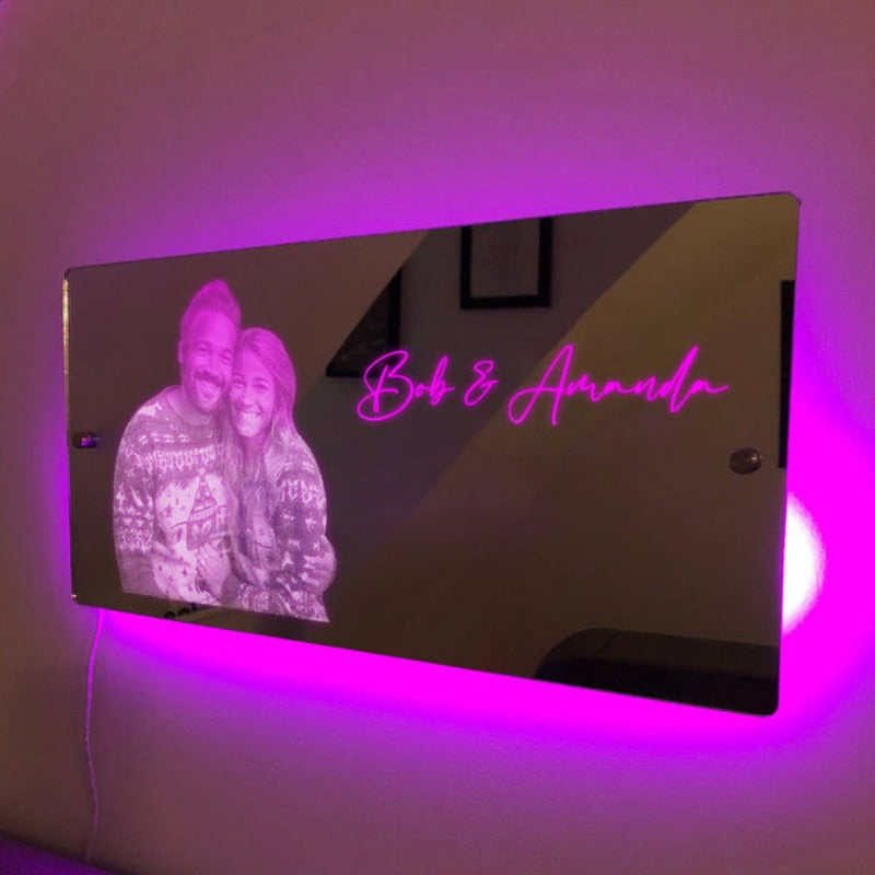 Personalized Rectangle Custom LED Light Mirror  Name Mirror   