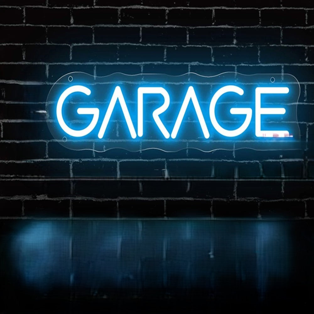 Garage Neon Sign LED Lights  Personalized Mirror Light Blue  