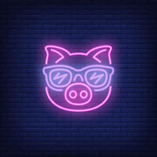 Cartoon Pig With Sunglasses Neon Sign  Personalized Mirror S  