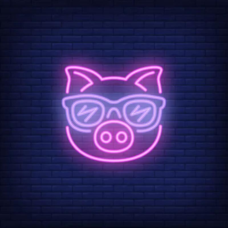 Cartoon Pig With Sunglasses Neon Sign  Personalized Mirror S  