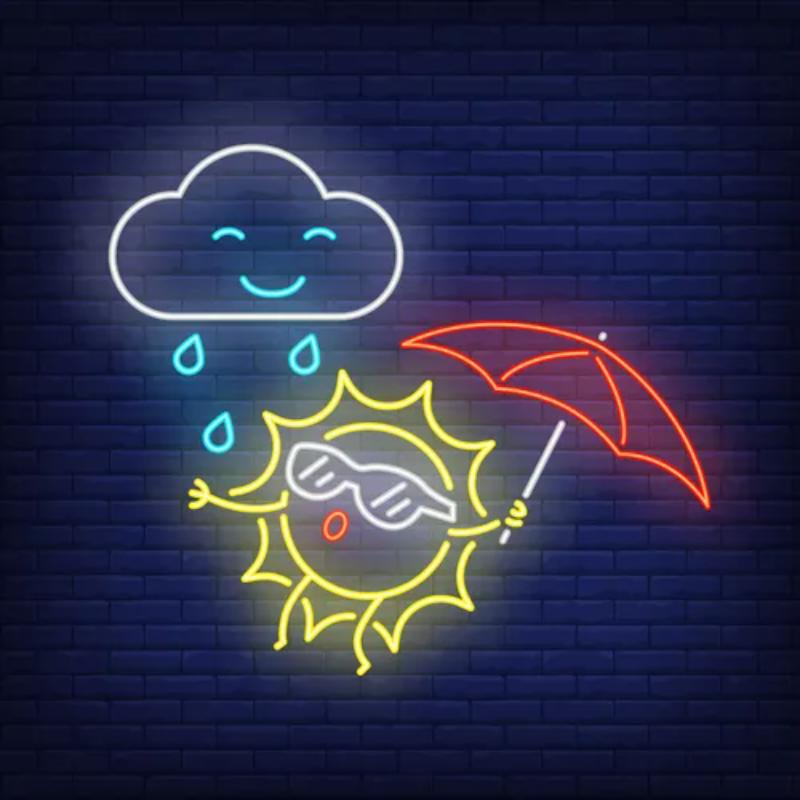 Cartoon Sun With Umbrella Neon Sign  Personalized Mirror S  