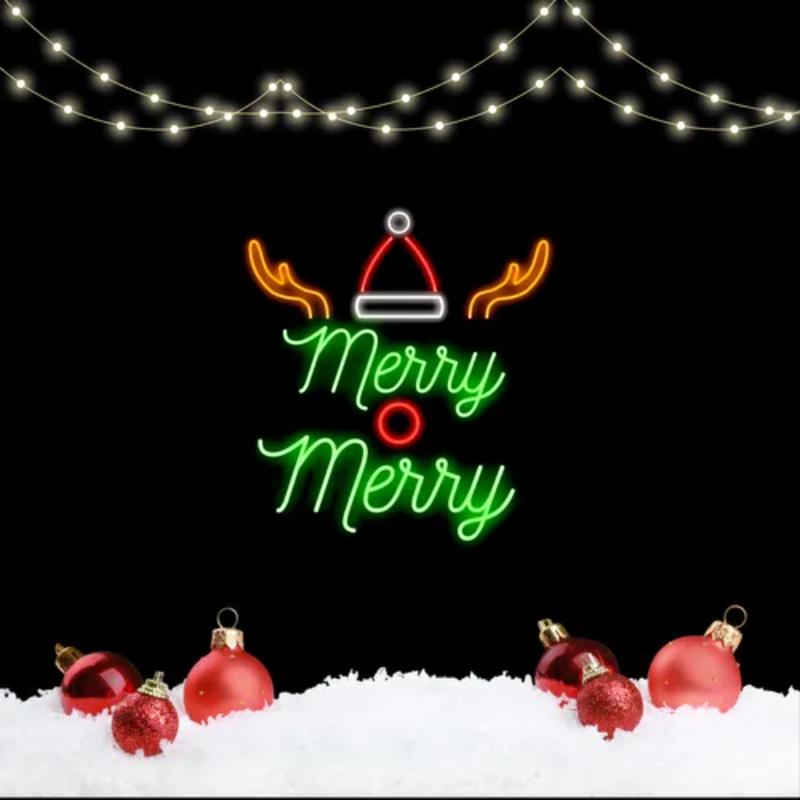 Merry Merry Deer Neon Sign  Personalized Mirror S  