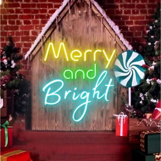 Merry And Bright Neon Sign  Personalized Mirror S  