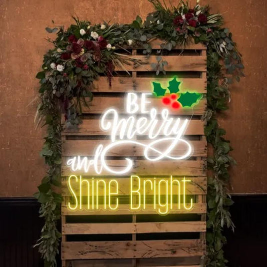 Be Merry And Shine Bright Neon Sign  Personalized Mirror S  