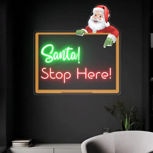 Santa Stop Here Neon Sign  Personalized Mirror S  